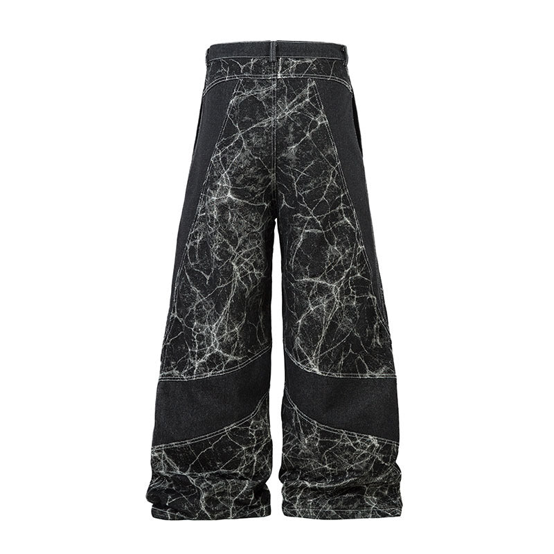 Vintage Patchwork Wide-Leg Jeans – Water-Washed Casual Denim Pants