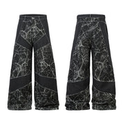 Vintage Patchwork Wide-Leg Jeans – Water-Washed Casual Denim Pants