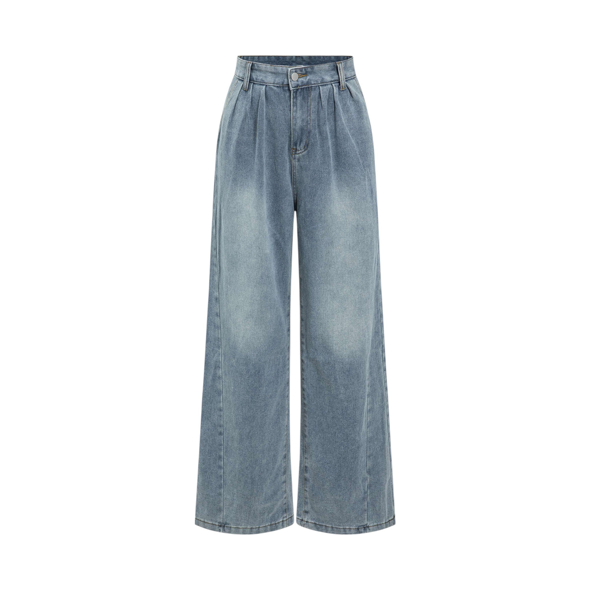 Women’s Faded Wide-Leg Denim Jeans High Waist, Non-Stretch, Loose Fit