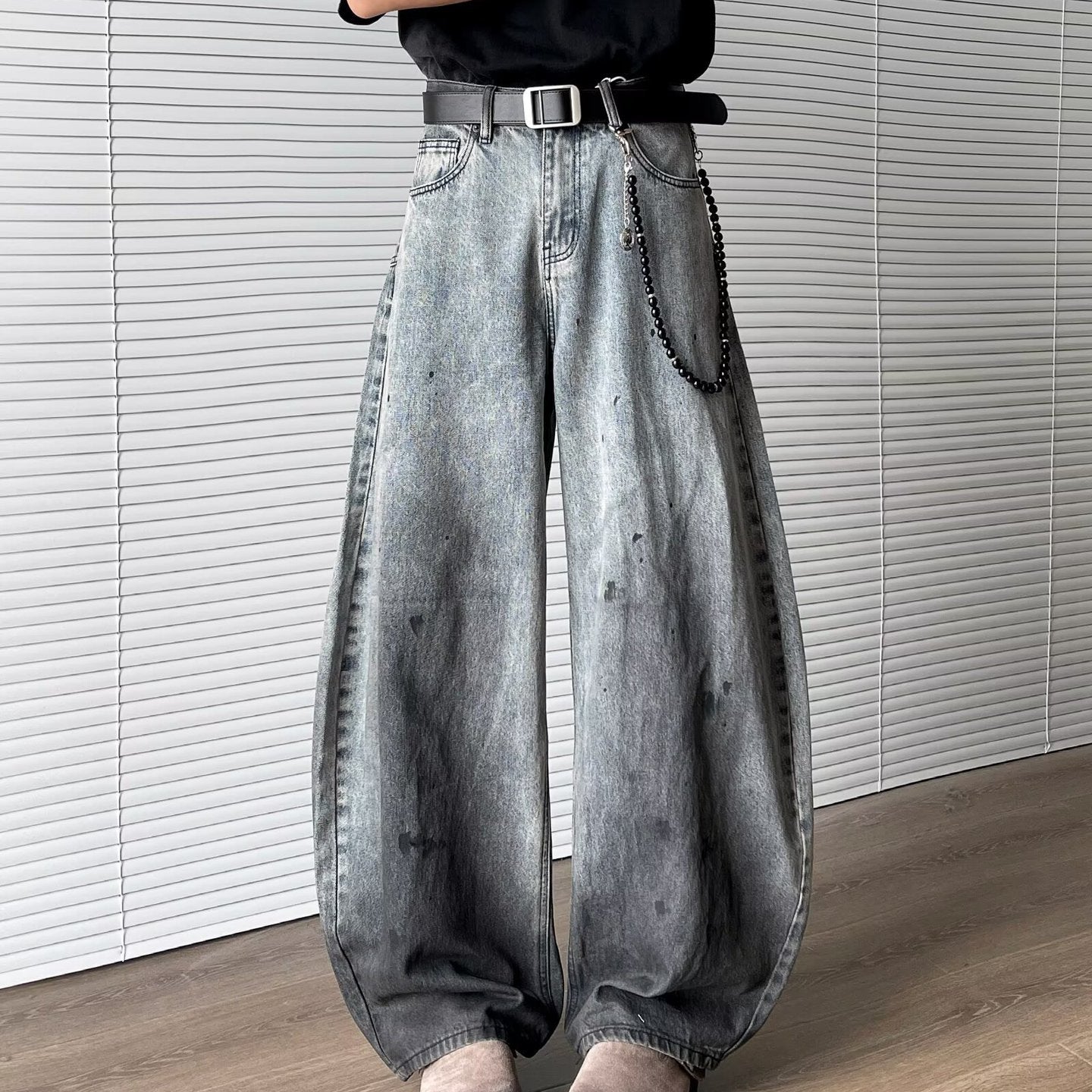 Vintage Blue-Gray Wide Leg Denim Pants – Loose Fit Unisex