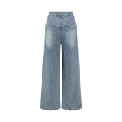 Women’s Faded Wide-Leg Denim Jeans High Waist, Non-Stretch, Loose Fit