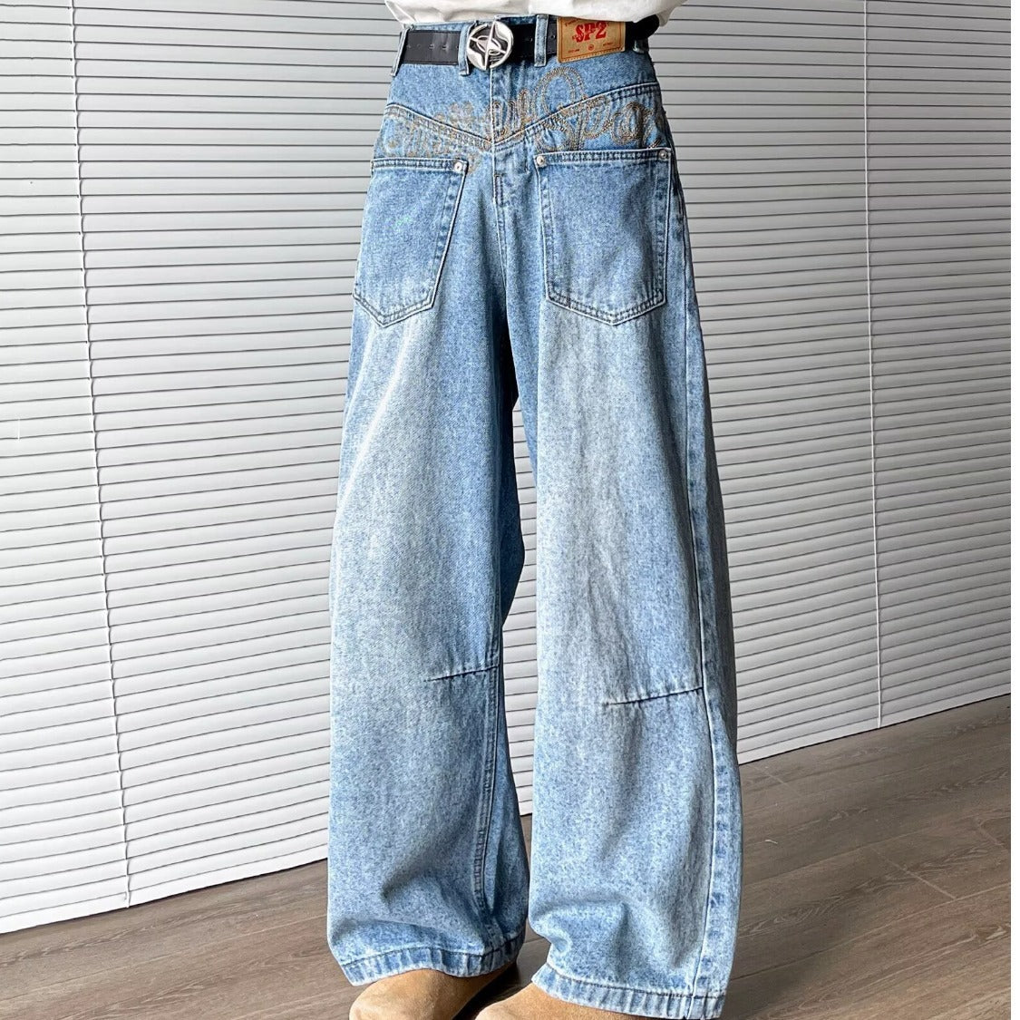 Vintage Washed Wide Leg Denim Pants – Loose Fit Casual Jeans