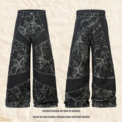 Vintage Patchwork Wide-Leg Jeans – Water-Washed Casual Denim Pants