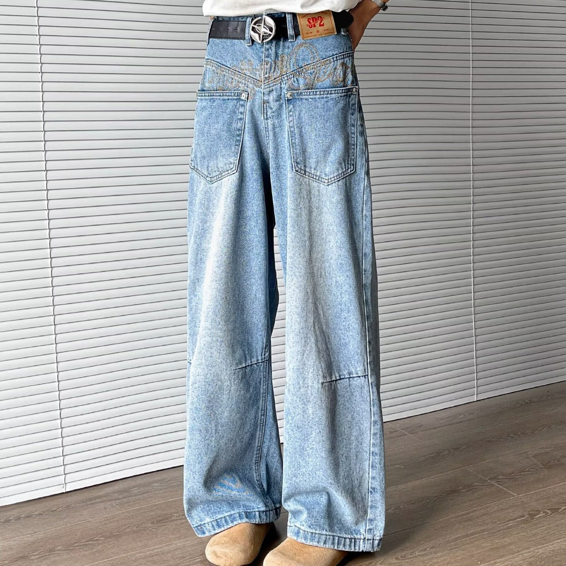 Vintage Washed Wide Leg Denim Pants – Loose Fit Casual Jeans