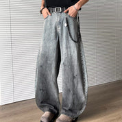 Vintage Blue-Gray Wide Leg Denim Pants – Loose Fit Unisex