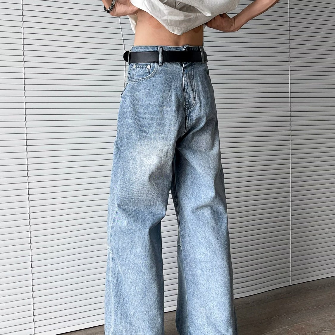 Vintage Washed Wide Leg Denim Pants – Loose Fit Casual Jeans