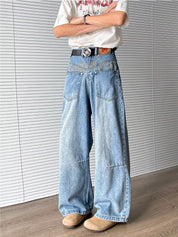 Vintage Washed Wide Leg Denim Pants – Loose Fit Casual Jeans